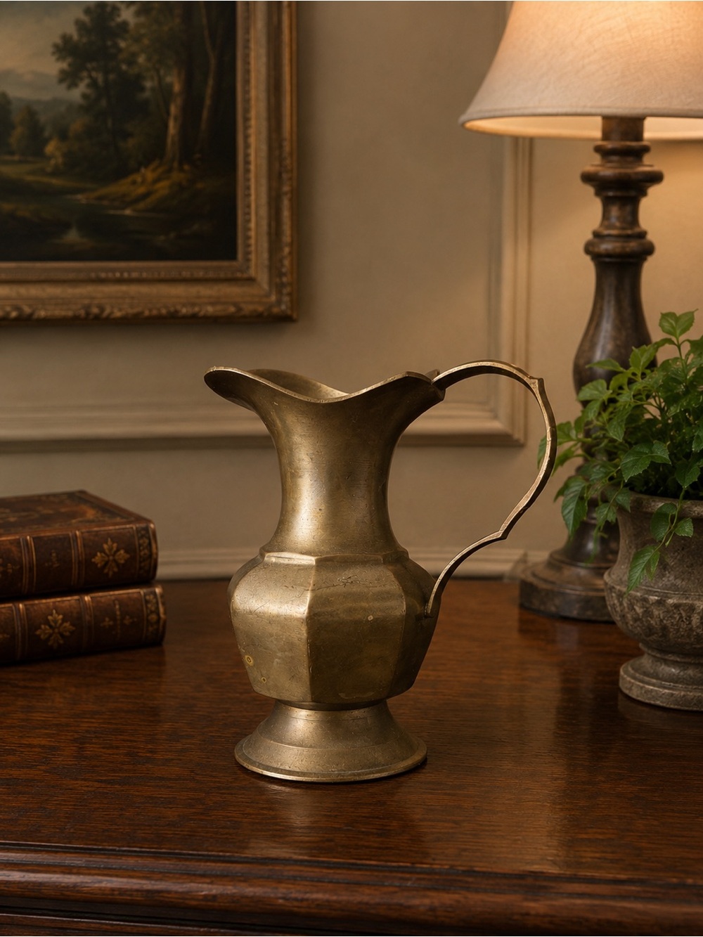 Antique-Style Brass Pitcher Vase in Aged Gold